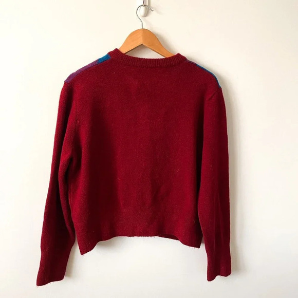 Zara Argyle Knit Button Cardigan Sweater Red Blue Size  Small - Picture 6 of 8